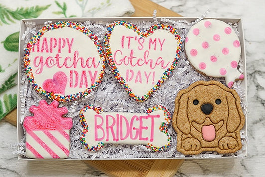 Custom Dog Adoption Box | Welcome Home Happy Gotcha Day Dog Treat 6 Cookie Gift Box