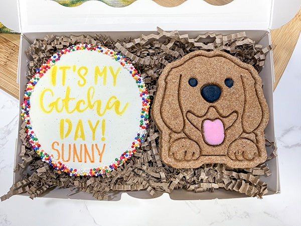 Custom Dog/ Pet Adoption Gift Box | Happy Gotcha Day Dog Treat 2 Cookie Gift Box