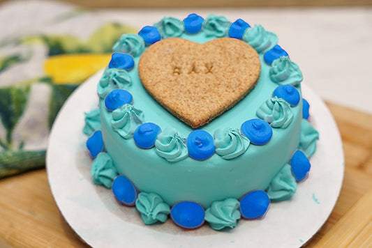 Vintage Style Dog Birthday Cake with Custom Name Bone Cookie Topper | All Natural Dog Safe Cake