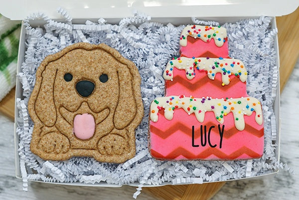 Custom Dog Birthday Cake Box | Dog Treat 2 Cookie Gift Box