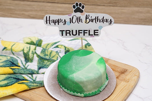 Dog Birthday Cake Tie dye Treat 4" inch Peanut Butter & Banana or Peanut Butter with Bacon Personalized Pet Gift for Dog Lovers