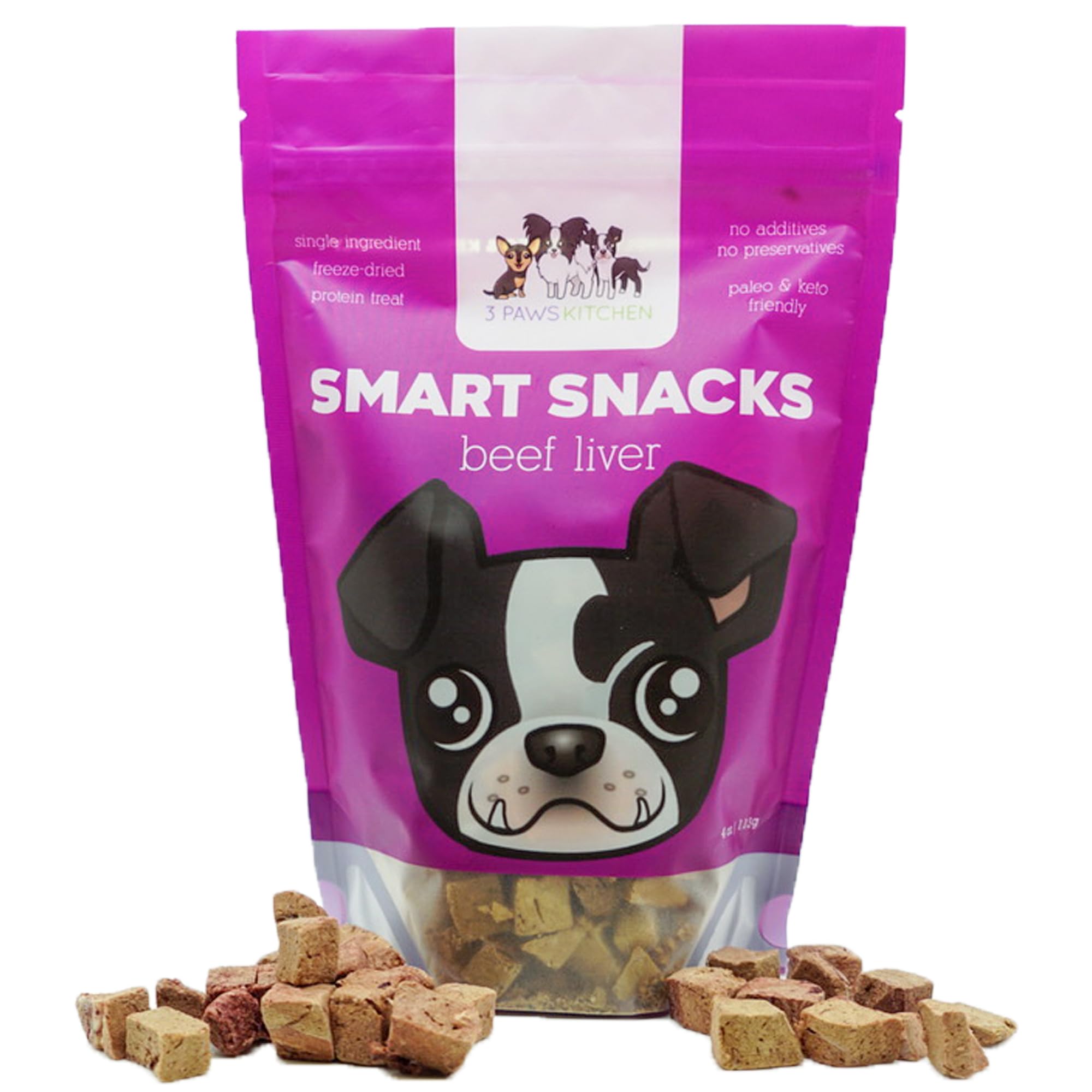 3 Paws Kitchen Smart Snacks Freeze Dried Beef Liver Dog Treats, Single Ingredient, Natural