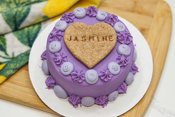 Vintage Style Dog Birthday Cake with Custom Name Bone Cookie Topper | All Natural Dog Safe Cake