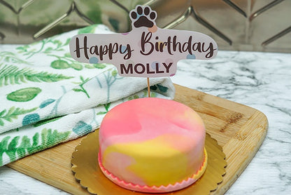 Dog Birthday Cake Tie dye Treat 4" inch Peanut Butter & Banana or Peanut Butter with Bacon Personalized Pet Gift for Dog Lovers