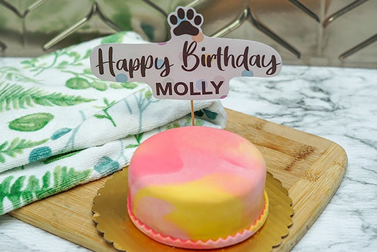 Dog Birthday Cake Tie dye Treat 4" inch Peanut Butter & Banana or Peanut Butter with Bacon Personalized Pet Gift for Dog Lovers