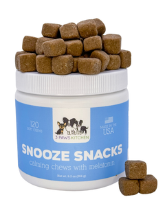 3 Paws Kitchen Snooze Snacks - Calming Chews for Dogs with Melatonin, L-theanine, Valerian Root & Chamomile (120 Soft Chews)