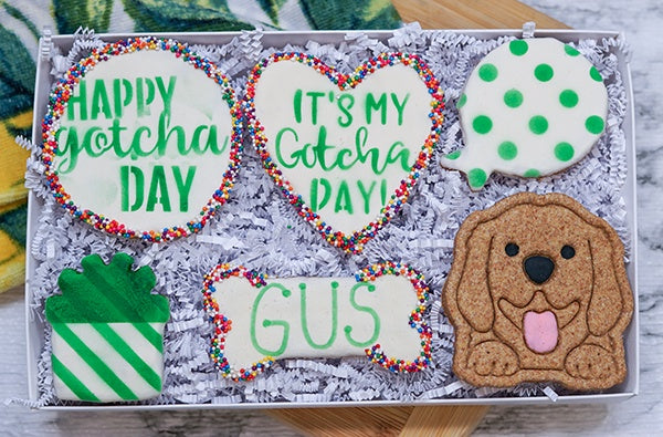 Custom Dog Adoption Box  | Welcome Home Happy Gotcha Day Dog Treat 6 Cookie Gift Box