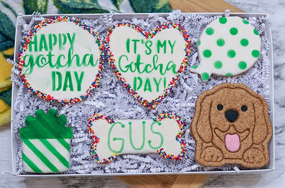 Custom Dog Adoption Box  | Welcome Home Happy Gotcha Day Dog Treat 6 Cookie Gift Box