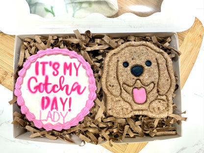 Custom Dog/ Pet Adoption Gift  Box  |  Happy Gotcha Day Dog Treat 2 Cookie Gift Box