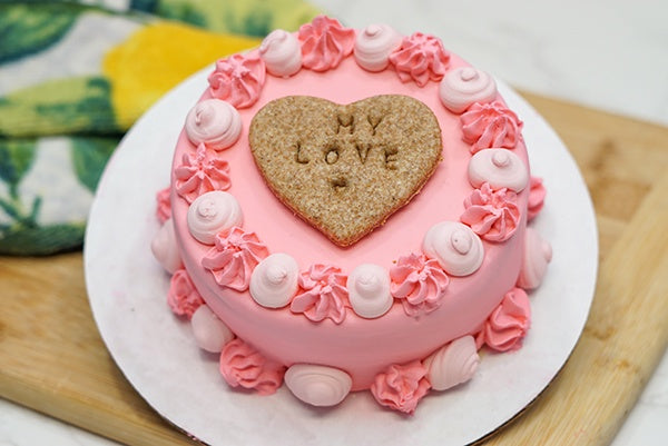 Vintage Style Dog Birthday Cake with Custom Name Bone Cookie Topper | All Natural Dog Safe Cake