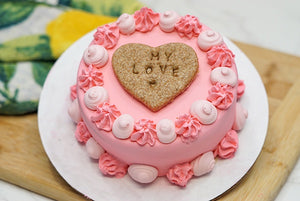 Vintage Style Dog Birthday Cake with Custom Name Bone Cookie Topper | All Natural Dog Safe Cake