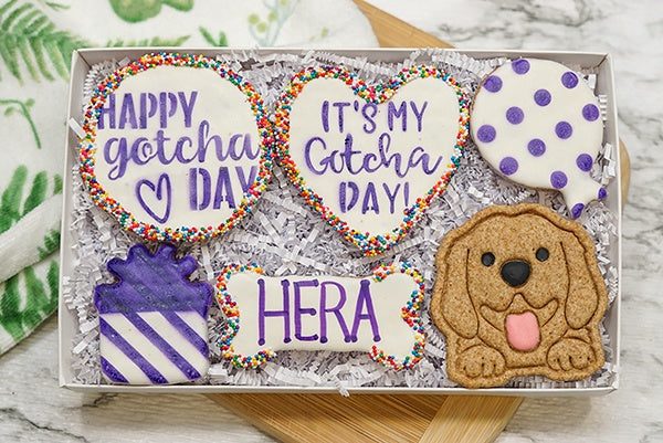 Custom Dog Adoption Box  | Welcome Home Happy Gotcha Day Dog Treat 6 Cookie Gift Box