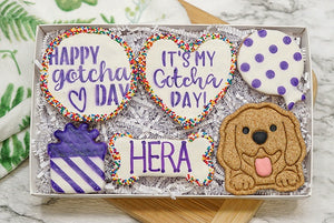 Custom Dog Adoption Box  | Welcome Home Happy Gotcha Day Dog Treat 6 Cookie Gift Box