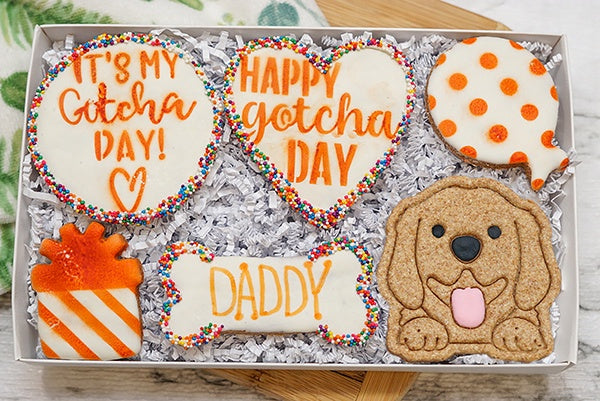 Custom Dog Adoption Box  | Welcome Home Happy Gotcha Day Dog Treat 6 Cookie Gift Box
