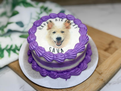 Custom Dog Birthday Cake with Photo – 4” Vintage Style Puppy Cake