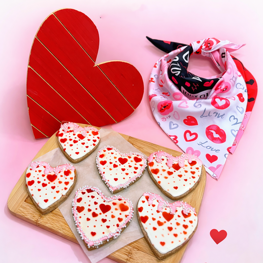 Valentine Dog Gift Set – 6 Heart Cookies + Red Bandana, 4-Ingredient Treats