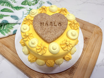 Vintage Style Dog Birthday Cake with Custom Name Bone Cookie Topper | All Natural Dog Safe Cake