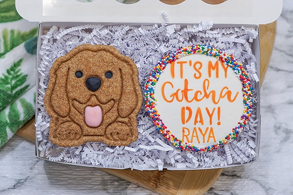 Custom Dog/ Pet Adoption Gift  Box  |  Happy Gotcha Day Dog Treat 2 Cookie Gift Box