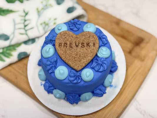 Vintage Style Dog Birthday Cake with Custom Name Bone Cookie Topper | All Natural Dog Safe Cake