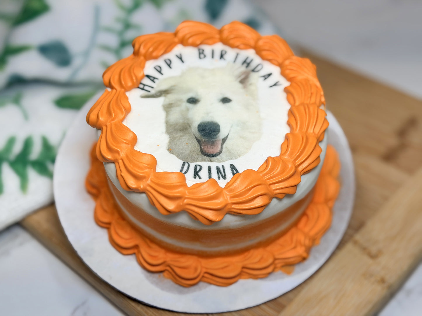 Custom Dog Birthday Cake with Photo – 4” Vintage Style Puppy Cake
