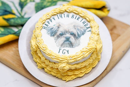 Custom Vintage Dog Birthday Cake with Photo | 4-inch Personalized Healthy Dog Birthday Cake