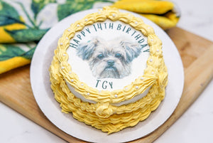 Custom Photo Portrait Vintage Dog Birthday Cake Treat 4" inch Personalized Pet Gift for Dog Lovers
