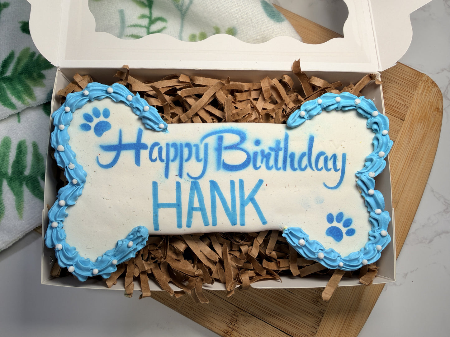 Large Dog Birthday Bone Treat- 6" Handmade Birthday Cookie with Yogurt Icing & Sprinkles (Gift Box Included)
