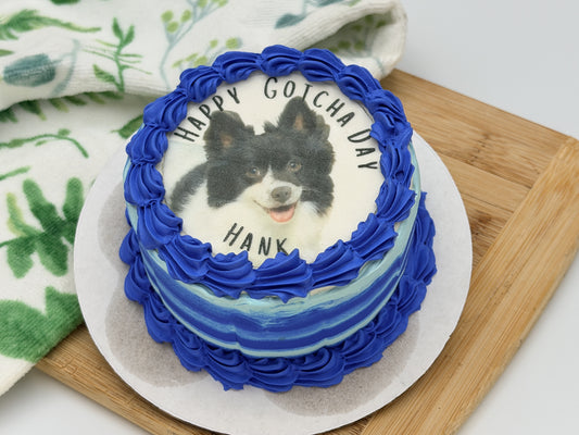 Custom Dog Birthday Cake with Photo – 4” Vintage Style Puppy Cake