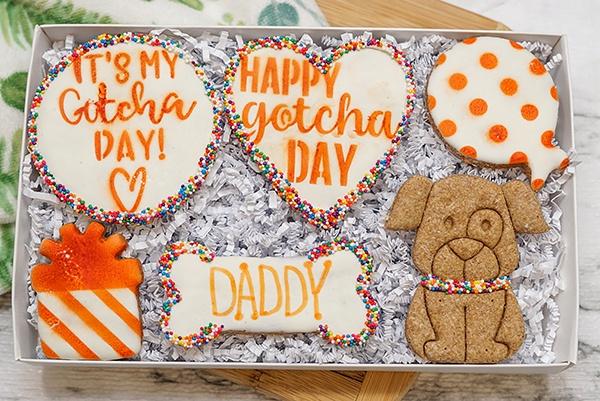 Custom Dog Adoption Box  | Welcome Home Happy Gotcha Day Dog Treat 5 Cookie Gift Box