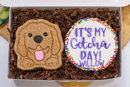 Custom Dog/ Pet Adoption Gift  Box  |  Happy Gotcha Day Dog Treat 2 Cookie Gift Box