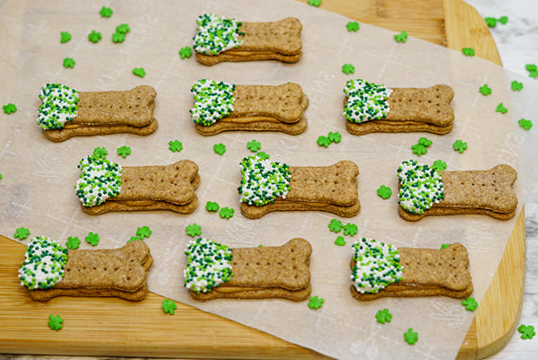St. Patrick's Pattys Day Healthy Dog Treats Peanut Butter Sandwich Bone Cookies- Dog lover gift