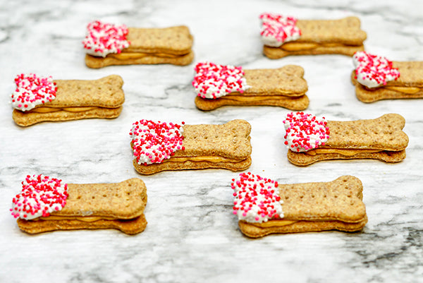 Valentine's Day Healthy Dog Treats Peanut Butter Sandwich Bone Cookies- Dog lover gift