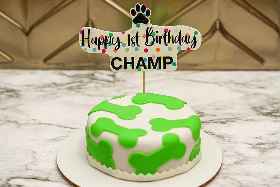Custom Bone Dog Birthday Cake Treat 4" inch Personalized Peanut Butter & Banana Pet Gift for Dog Lovers