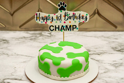 Custom Bone Dog Birthday Cake Treat 4" inch Personalized Peanut Butter & Banana Pet Gift for Dog Lovers
