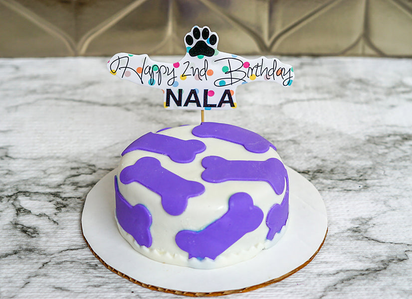 Custom Bone Dog Birthday Cake Treat 4" inch Personalized Peanut Butter & Banana Pet Gift for Dog Lovers